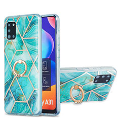 Handyhülle Silikon Hülle Gummi Schutzhülle Flexible Modisch Muster mit Fingerring Ständer Y01B für Samsung Galaxy A31 Minzgrün