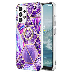 Handyhülle Silikon Hülle Gummi Schutzhülle Flexible Modisch Muster mit Fingerring Ständer Y01B für Samsung Galaxy A33 5G Violett