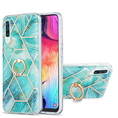 Handyhülle Silikon Hülle Gummi Schutzhülle Flexible Modisch Muster mit Fingerring Ständer Y01B für Samsung Galaxy A50S Minzgrün