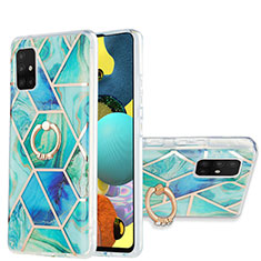 Handyhülle Silikon Hülle Gummi Schutzhülle Flexible Modisch Muster mit Fingerring Ständer Y01B für Samsung Galaxy A51 5G Grün