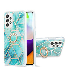 Handyhülle Silikon Hülle Gummi Schutzhülle Flexible Modisch Muster mit Fingerring Ständer Y01B für Samsung Galaxy A52 5G Minzgrün