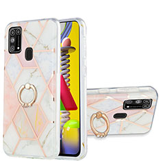 Handyhülle Silikon Hülle Gummi Schutzhülle Flexible Modisch Muster mit Fingerring Ständer Y01B für Samsung Galaxy M31 Prime Edition Rosa