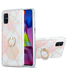 Handyhülle Silikon Hülle Gummi Schutzhülle Flexible Modisch Muster mit Fingerring Ständer Y01B für Samsung Galaxy M51 Rosa