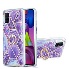 Handyhülle Silikon Hülle Gummi Schutzhülle Flexible Modisch Muster mit Fingerring Ständer Y01B für Samsung Galaxy M51 Violett