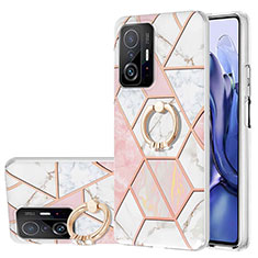 Handyhülle Silikon Hülle Gummi Schutzhülle Flexible Modisch Muster mit Fingerring Ständer Y01B für Xiaomi Mi 11T Pro 5G Rosa