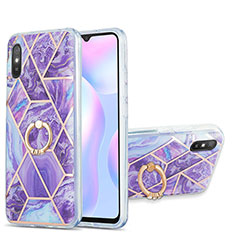 Handyhülle Silikon Hülle Gummi Schutzhülle Flexible Modisch Muster mit Fingerring Ständer Y01B für Xiaomi Redmi 9A Violett