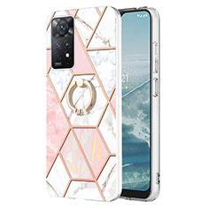 Handyhülle Silikon Hülle Gummi Schutzhülle Flexible Modisch Muster mit Fingerring Ständer Y01B für Xiaomi Redmi Note 12 Pro 4G Rosa