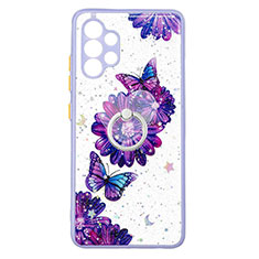 Handyhülle Silikon Hülle Gummi Schutzhülle Flexible Modisch Muster mit Fingerring Ständer Y01X für Samsung Galaxy M32 5G Violett