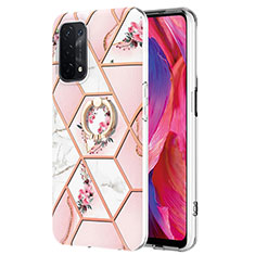 Handyhülle Silikon Hülle Gummi Schutzhülle Flexible Modisch Muster mit Fingerring Ständer Y02B für Oppo A54 5G Rosa