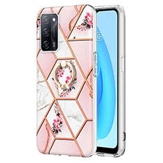 Handyhülle Silikon Hülle Gummi Schutzhülle Flexible Modisch Muster mit Fingerring Ständer Y02B für Oppo A55 5G Rosa