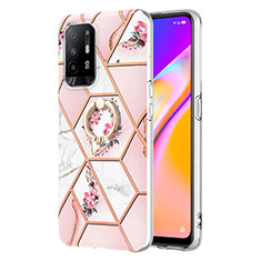 Handyhülle Silikon Hülle Gummi Schutzhülle Flexible Modisch Muster mit Fingerring Ständer Y02B für Oppo A95 5G Rosa