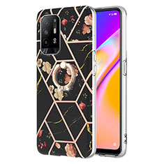 Handyhülle Silikon Hülle Gummi Schutzhülle Flexible Modisch Muster mit Fingerring Ständer Y02B für Oppo F19 Pro+ Plus 5G Schwarz