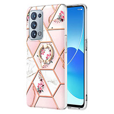 Handyhülle Silikon Hülle Gummi Schutzhülle Flexible Modisch Muster mit Fingerring Ständer Y02B für Oppo Reno6 Pro 5G Rosa