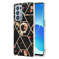 Handyhülle Silikon Hülle Gummi Schutzhülle Flexible Modisch Muster mit Fingerring Ständer Y02B für Oppo Reno6 Pro 5G Schwarz