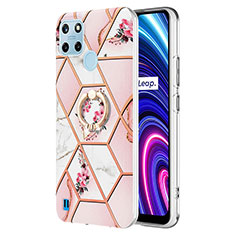 Handyhülle Silikon Hülle Gummi Schutzhülle Flexible Modisch Muster mit Fingerring Ständer Y02B für Realme C25Y India Rosa