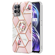 Handyhülle Silikon Hülle Gummi Schutzhülle Flexible Modisch Muster mit Fingerring Ständer Y02B für Realme Narzo 50 4G Rosa