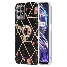 Handyhülle Silikon Hülle Gummi Schutzhülle Flexible Modisch Muster mit Fingerring Ständer Y02B für Realme Narzo 50 4G Schwarz