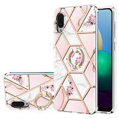 Handyhülle Silikon Hülle Gummi Schutzhülle Flexible Modisch Muster mit Fingerring Ständer Y02B für Samsung Galaxy A02 Rosa