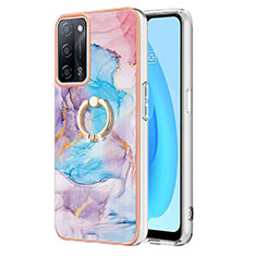 Handyhülle Silikon Hülle Gummi Schutzhülle Flexible Modisch Muster mit Fingerring Ständer Y03B für Oppo A53s 5G Blau