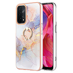 Handyhülle Silikon Hülle Gummi Schutzhülle Flexible Modisch Muster mit Fingerring Ständer Y03B für Oppo A74 5G Helles Lila