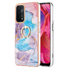 Handyhülle Silikon Hülle Gummi Schutzhülle Flexible Modisch Muster mit Fingerring Ständer Y03B für Oppo A93 5G Blau