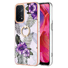 Handyhülle Silikon Hülle Gummi Schutzhülle Flexible Modisch Muster mit Fingerring Ständer Y03B für Oppo A93 5G Violett