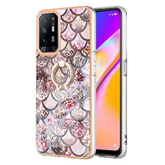 Handyhülle Silikon Hülle Gummi Schutzhülle Flexible Modisch Muster mit Fingerring Ständer Y03B für Oppo F19 Pro+ Plus 5G Braun