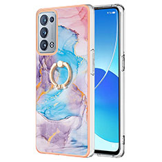 Handyhülle Silikon Hülle Gummi Schutzhülle Flexible Modisch Muster mit Fingerring Ständer Y03B für Oppo Reno6 Pro 5G Blau