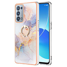 Handyhülle Silikon Hülle Gummi Schutzhülle Flexible Modisch Muster mit Fingerring Ständer Y03B für Oppo Reno6 Pro 5G Helles Lila