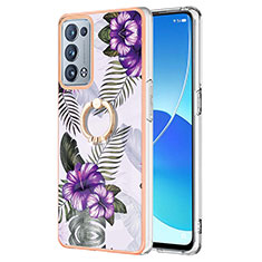 Handyhülle Silikon Hülle Gummi Schutzhülle Flexible Modisch Muster mit Fingerring Ständer Y03B für Oppo Reno6 Pro 5G Violett