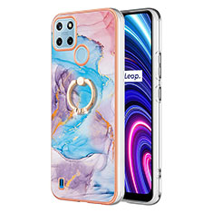 Handyhülle Silikon Hülle Gummi Schutzhülle Flexible Modisch Muster mit Fingerring Ständer Y03B für Realme C21Y Blau