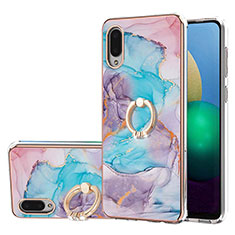 Handyhülle Silikon Hülle Gummi Schutzhülle Flexible Modisch Muster mit Fingerring Ständer Y03B für Samsung Galaxy A02 Blau