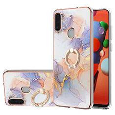 Handyhülle Silikon Hülle Gummi Schutzhülle Flexible Modisch Muster mit Fingerring Ständer Y03B für Samsung Galaxy A11 Helles Lila