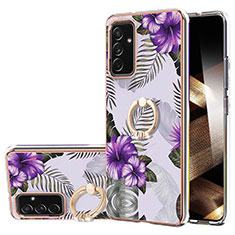 Handyhülle Silikon Hülle Gummi Schutzhülle Flexible Modisch Muster mit Fingerring Ständer Y03B für Samsung Galaxy A15 5G Violett