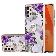 Handyhülle Silikon Hülle Gummi Schutzhülle Flexible Modisch Muster mit Fingerring Ständer Y03B für Samsung Galaxy A23 5G Violett