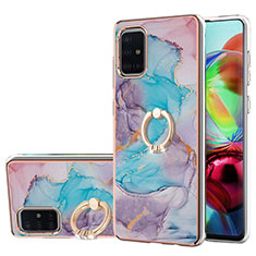 Handyhülle Silikon Hülle Gummi Schutzhülle Flexible Modisch Muster mit Fingerring Ständer Y03B für Samsung Galaxy A71 5G Blau