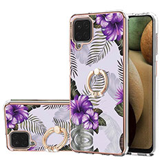 Handyhülle Silikon Hülle Gummi Schutzhülle Flexible Modisch Muster mit Fingerring Ständer Y03B für Samsung Galaxy F12 Violett