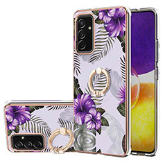 Handyhülle Silikon Hülle Gummi Schutzhülle Flexible Modisch Muster mit Fingerring Ständer Y03B für Samsung Galaxy F34 5G Violett