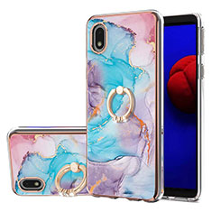 Handyhülle Silikon Hülle Gummi Schutzhülle Flexible Modisch Muster mit Fingerring Ständer Y03B für Samsung Galaxy M01 Core Blau