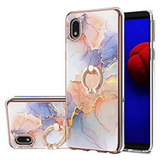 Handyhülle Silikon Hülle Gummi Schutzhülle Flexible Modisch Muster mit Fingerring Ständer Y03B für Samsung Galaxy M01 Core Helles Lila