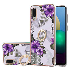 Handyhülle Silikon Hülle Gummi Schutzhülle Flexible Modisch Muster mit Fingerring Ständer Y03B für Samsung Galaxy M02 Violett