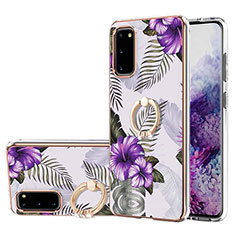 Handyhülle Silikon Hülle Gummi Schutzhülle Flexible Modisch Muster mit Fingerring Ständer Y03B für Samsung Galaxy S20 Violett