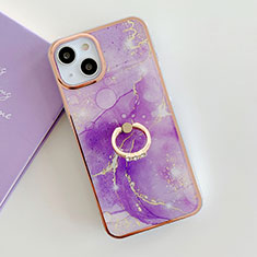 Handyhülle Silikon Hülle Gummi Schutzhülle Flexible Modisch Muster mit Fingerring Ständer Y05B für Apple iPhone 15 Violett