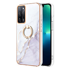 Handyhülle Silikon Hülle Gummi Schutzhülle Flexible Modisch Muster mit Fingerring Ständer Y05B für Oppo A53s 5G Weiß