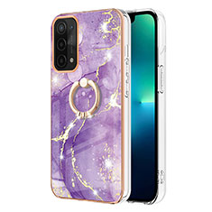 Handyhülle Silikon Hülle Gummi Schutzhülle Flexible Modisch Muster mit Fingerring Ständer Y05B für Oppo A74 5G Violett