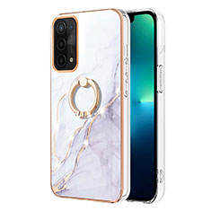 Handyhülle Silikon Hülle Gummi Schutzhülle Flexible Modisch Muster mit Fingerring Ständer Y05B für Oppo A74 5G Weiß