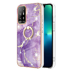 Handyhülle Silikon Hülle Gummi Schutzhülle Flexible Modisch Muster mit Fingerring Ständer Y05B für Oppo A94 5G Violett