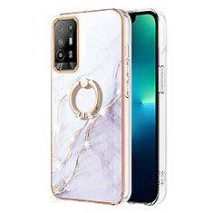 Handyhülle Silikon Hülle Gummi Schutzhülle Flexible Modisch Muster mit Fingerring Ständer Y05B für Oppo A94 5G Weiß