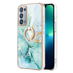 Handyhülle Silikon Hülle Gummi Schutzhülle Flexible Modisch Muster mit Fingerring Ständer Y05B für Oppo Reno6 Pro+ Plus 5G Grün