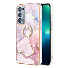 Handyhülle Silikon Hülle Gummi Schutzhülle Flexible Modisch Muster mit Fingerring Ständer Y05B für Oppo Reno6 Pro+ Plus 5G Rosa